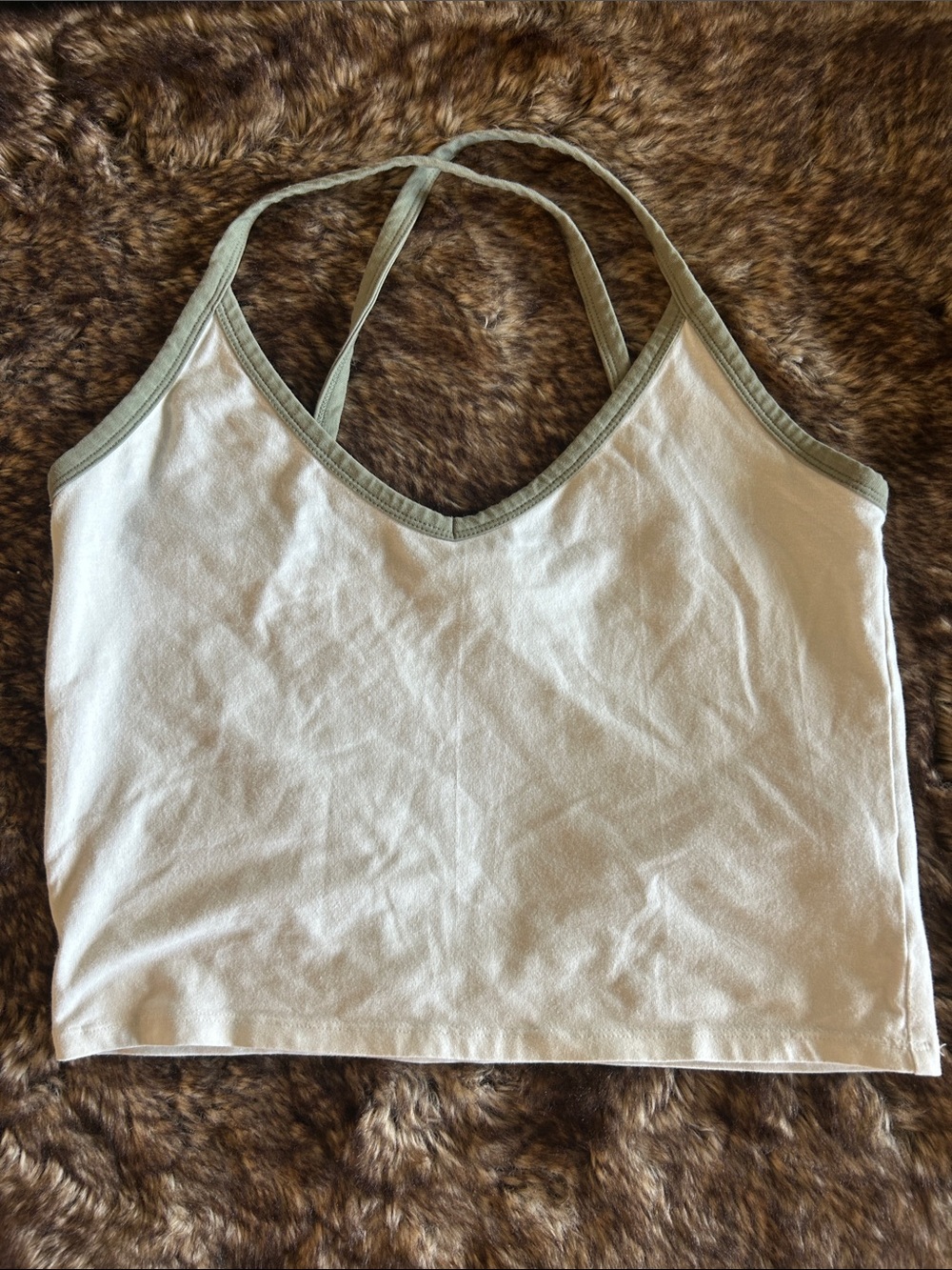 White cross back Tank with Sage Trim